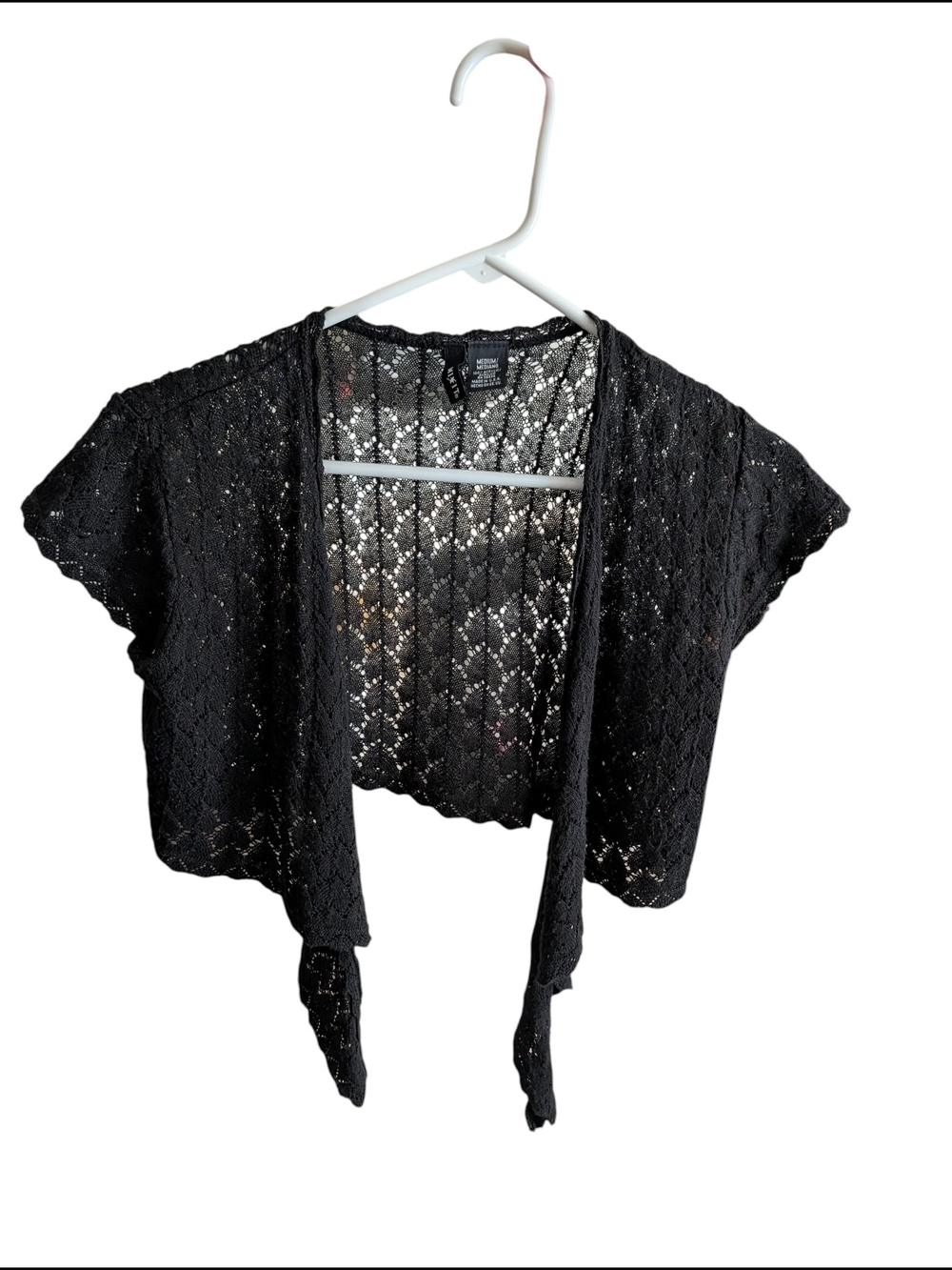 Black Short-Sleeve Lace Open Cardigan - Y2K Emo Grunge Alternative